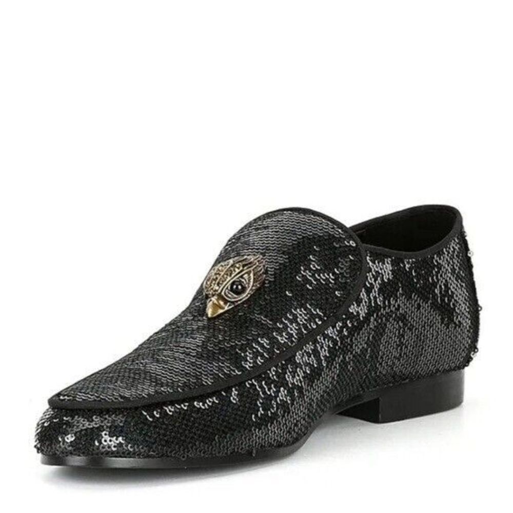 Kurt Geiger London Men's Black Hugh Eagle Sequin Slip-On Dress Loafers 41‎ US 8